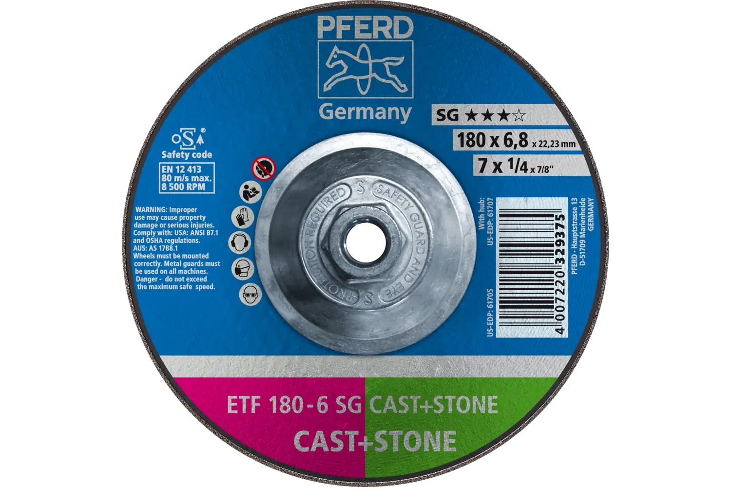 Picture of Pferd Grinding Wheel, 7" X 1/4 X 5/8-11, Sg Cast+Stone, T28, Ao, Sic